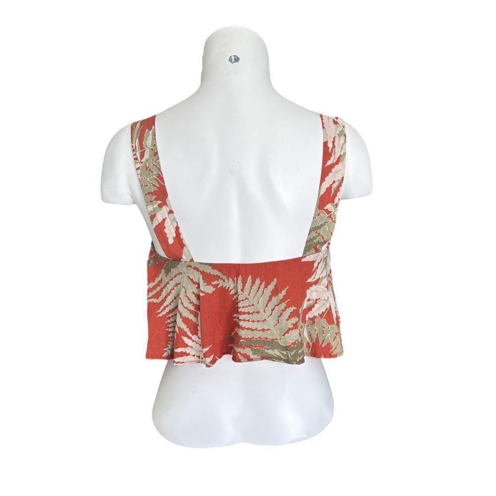 Zara Women’s Sleeveless Tropical Leaf Print Crop Top Orange‎ Size XS - Picture 3 of 4